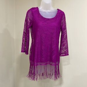 NWOT Madison Paige Fuchsia Crochet Fringe Blouse.  Size XS extra small